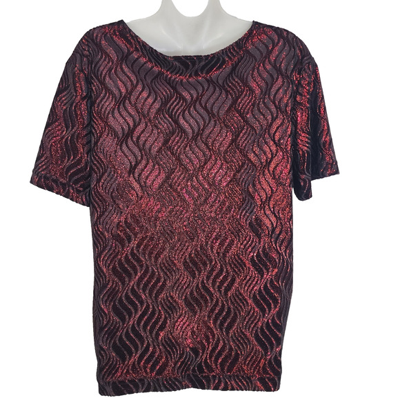 Soft Works Montreal Blouse Womens Large Maroon Textured Shimmer Velour Geometric - Picture 2 of 8